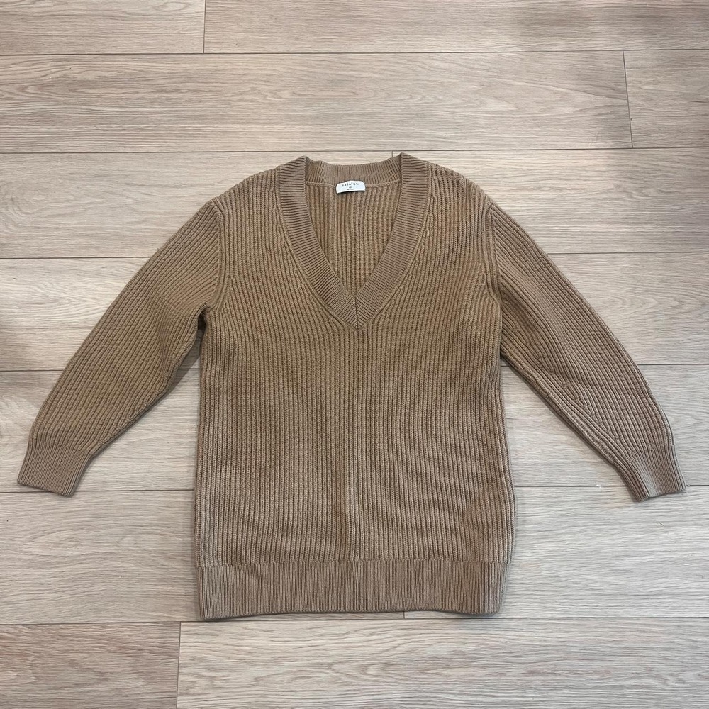 Babaton Aritizia Brown Tan 100% Merino Wool Ribbed Sweater Minimalist Women XS
